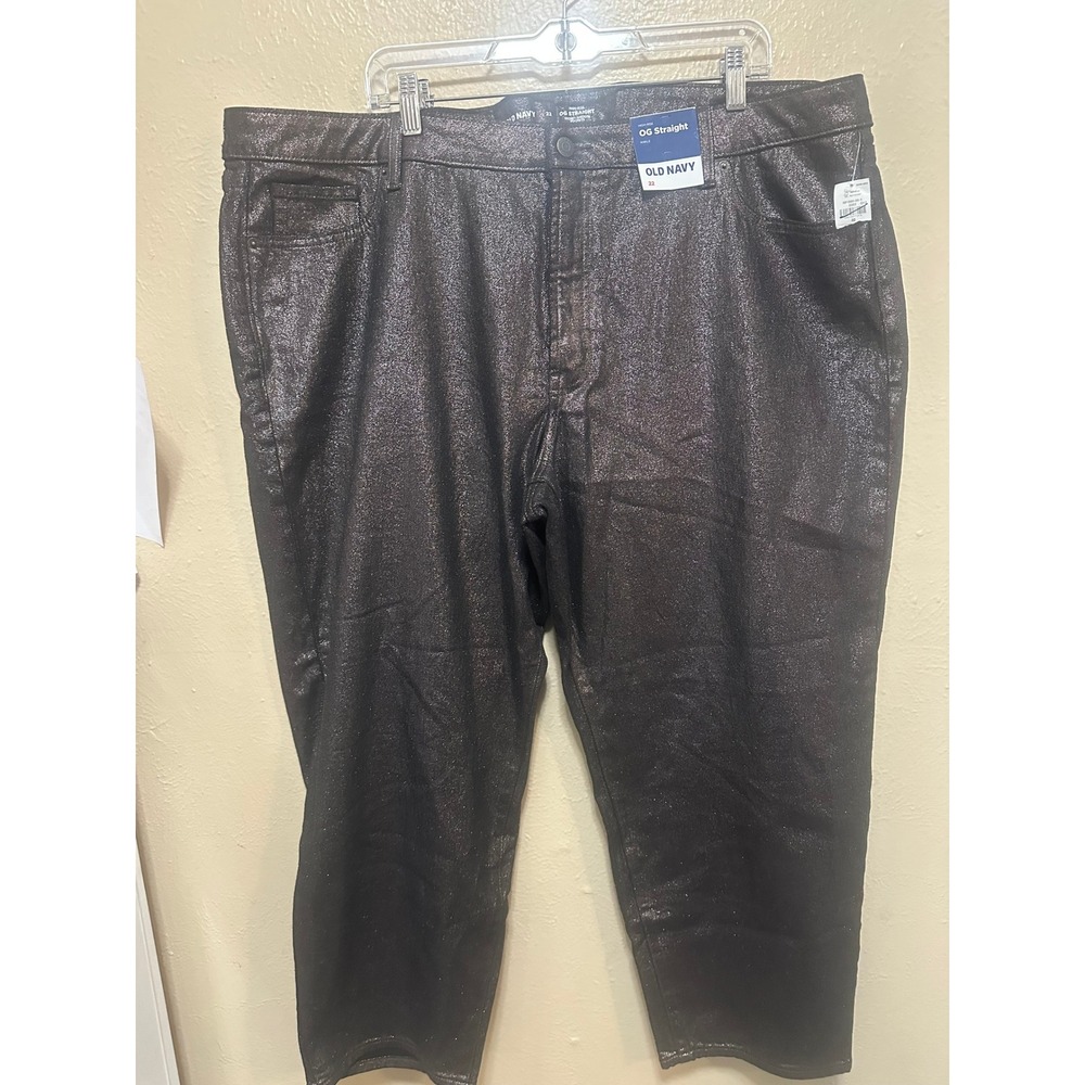 OLD NAVY Womens High Rise OG Straight Ankle Jeans Metallic‎ Black Size 22